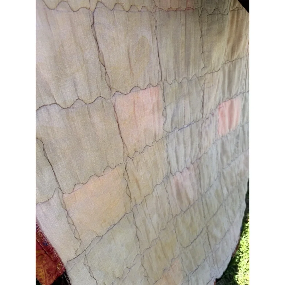 Vtg Velvet Patchwork Quilt Bedspread‎ Q/King Boho Cozy Cottage Witchy READ